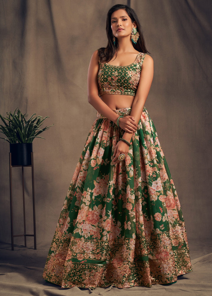 Green Organza Lehenga with Dupatta