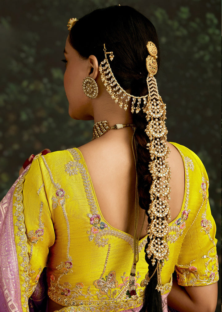 Lavender and Yellow Viscose silk Saree