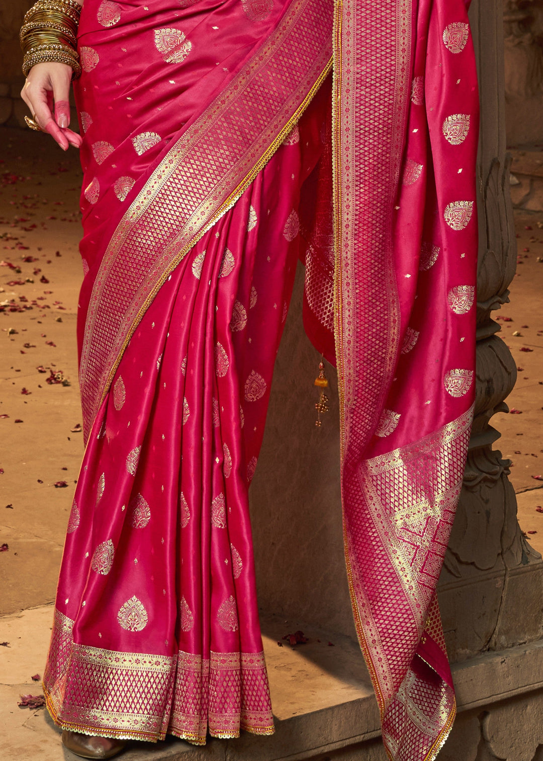 Rani Pink Satin Silk Saree