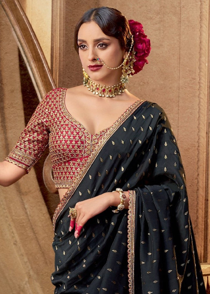 Black Viscose Crepe Silk Saree