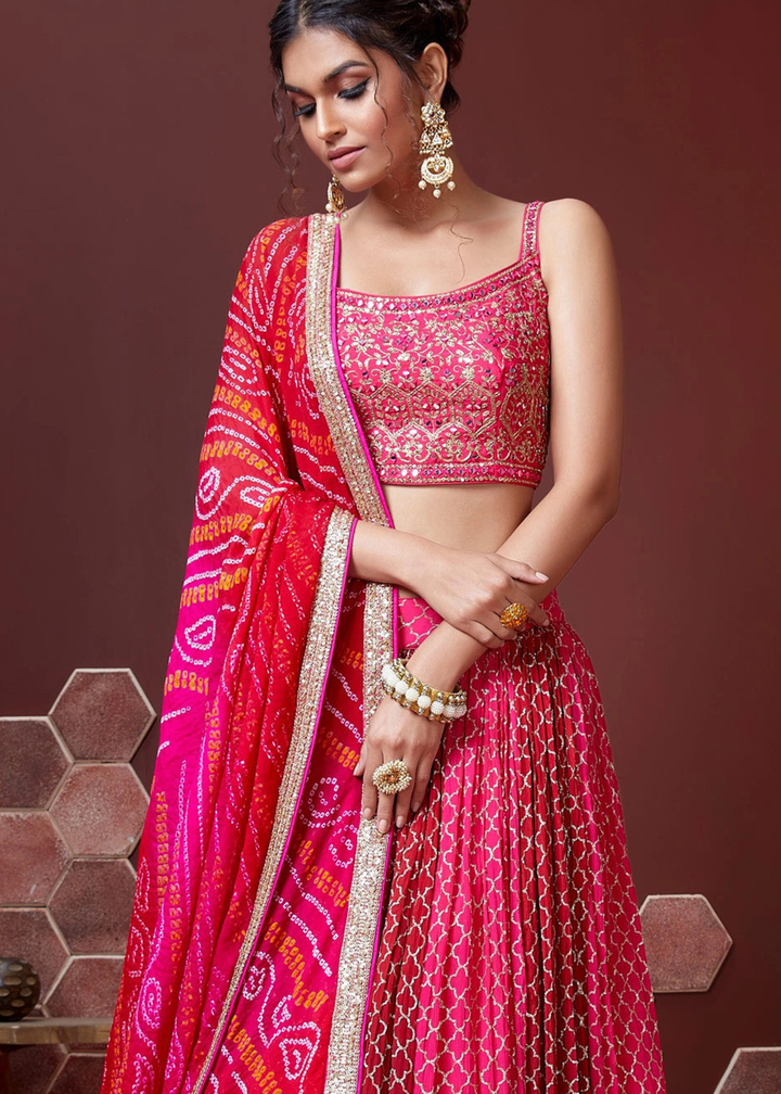 Magenta Pink Chinon Silk Lehenga Choli with Sequins & Mirror work