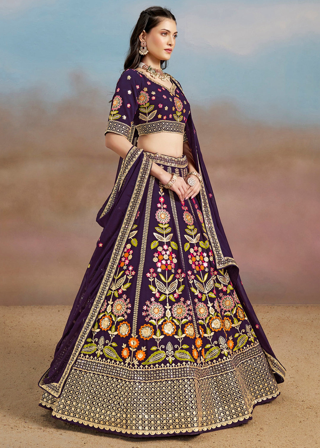 Purple Georgette Lehenga With Dupatta