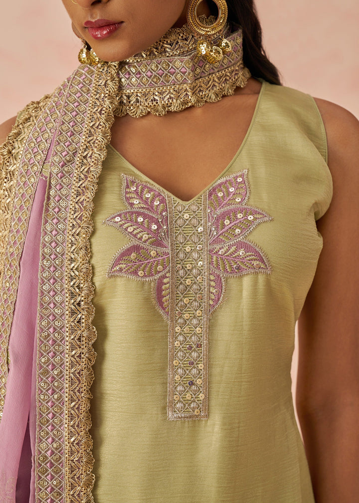 Pistachio Green Embroidered Silk Salwar Suit