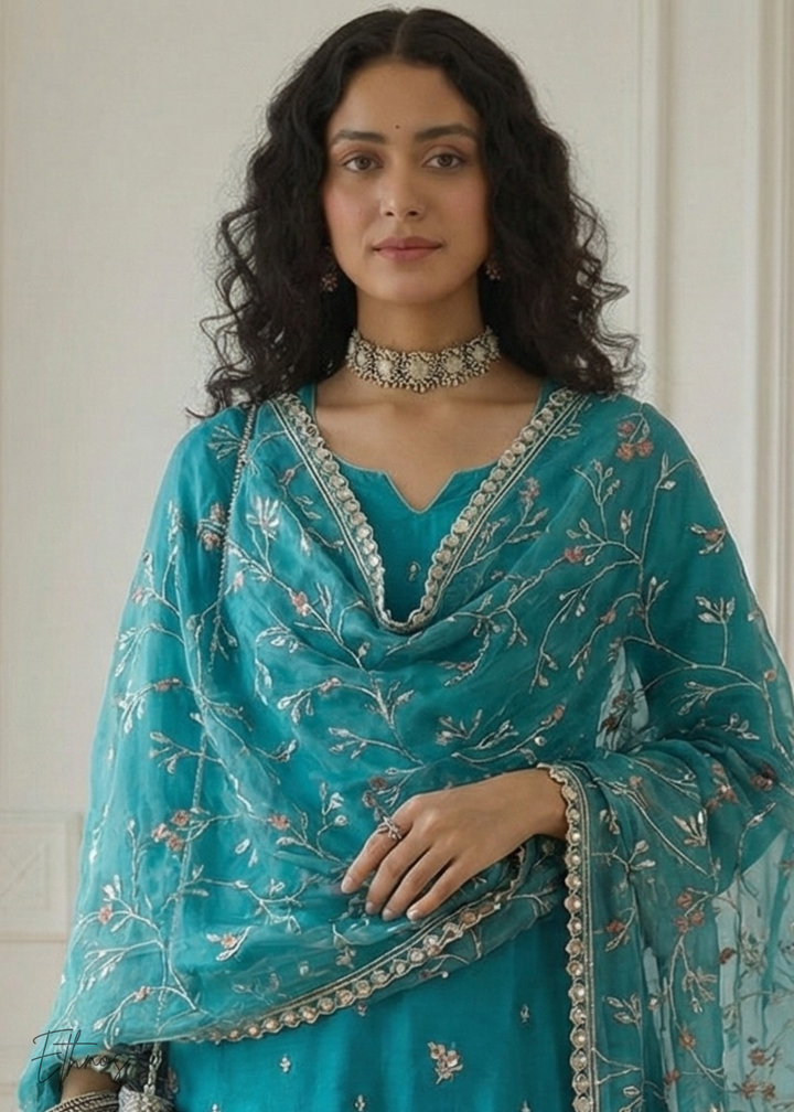 Sky Blue Organza Salwar Suit