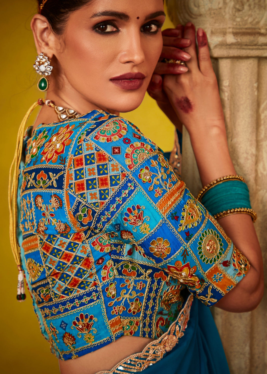 Teal Blue Glass Tissue Silk Saree