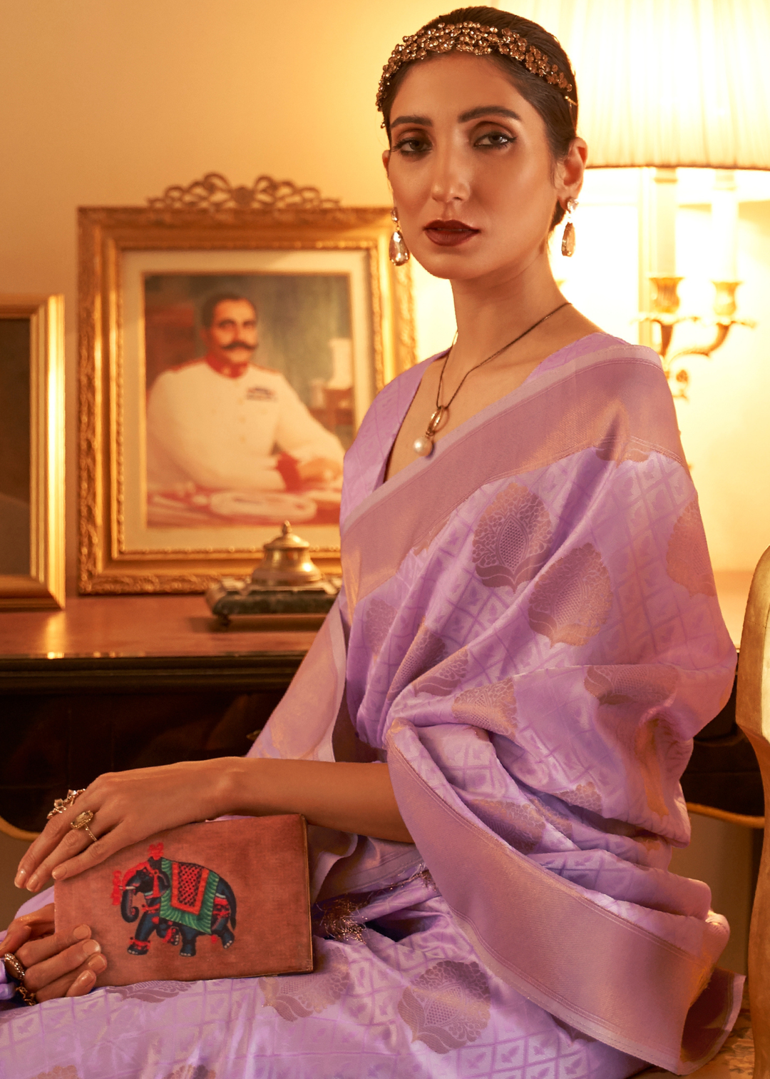 Lilac Purple Handloom Weave Banarasi Silk Saree