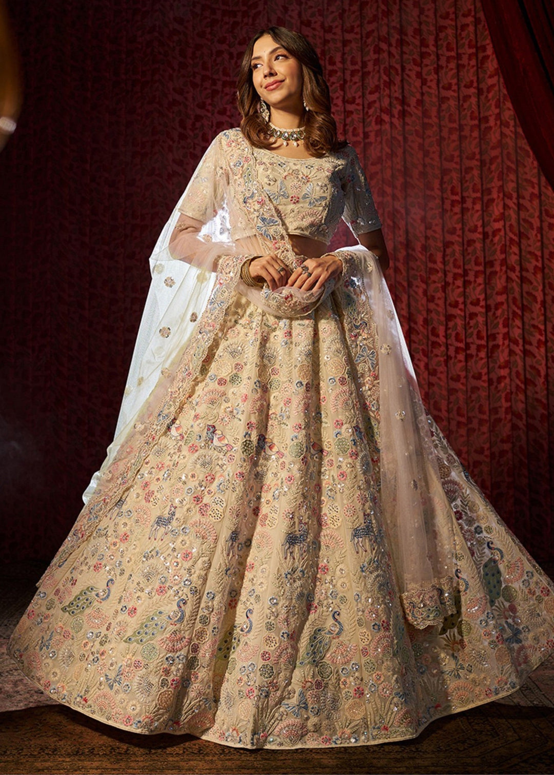 White Dori Sequins Thread work Georgette Lehenga