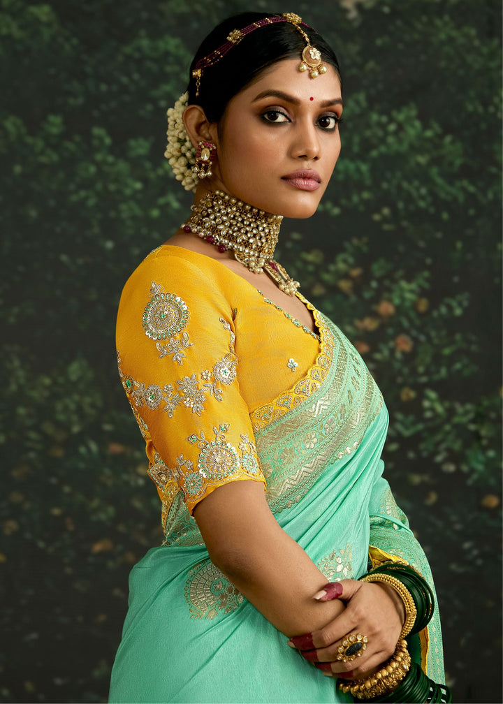 Pastel and Yellow Viscose silk Saree