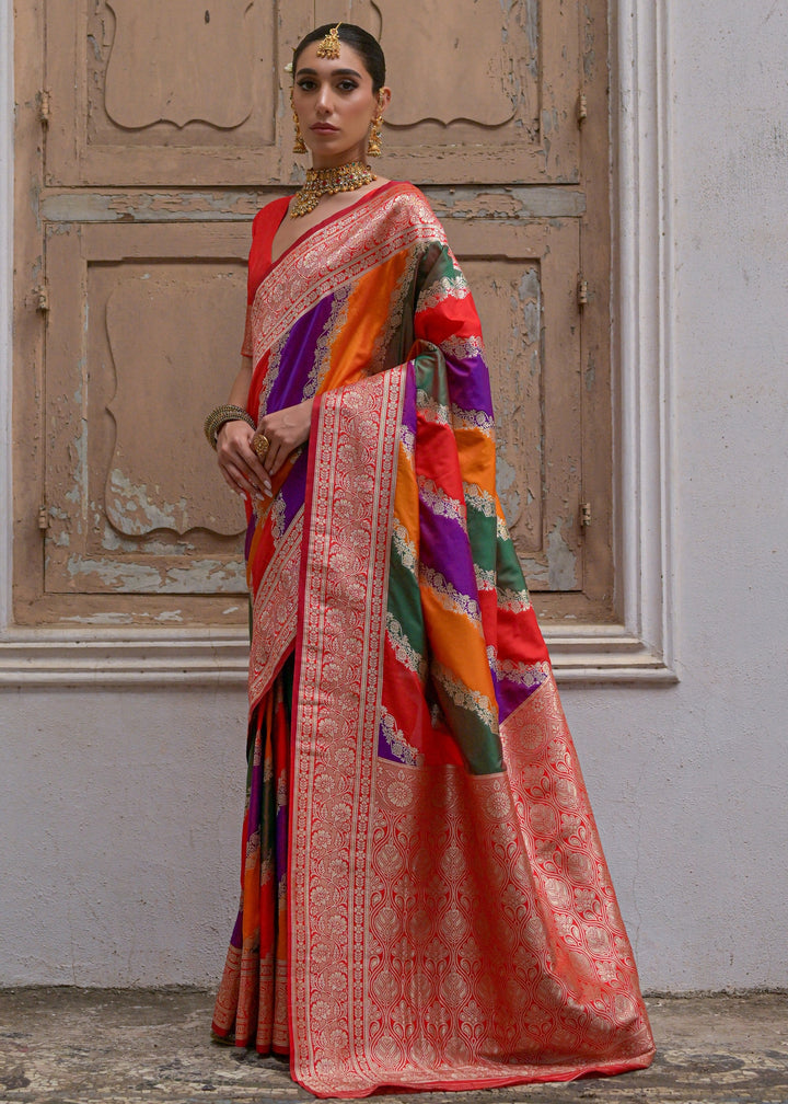 Red Leriya Zari Woven Saree With Contrast Pallu