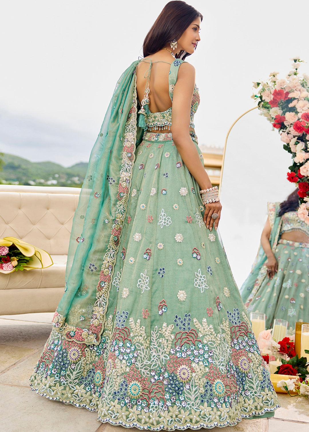 Limegreen Satin Silk Lehenga Choli
