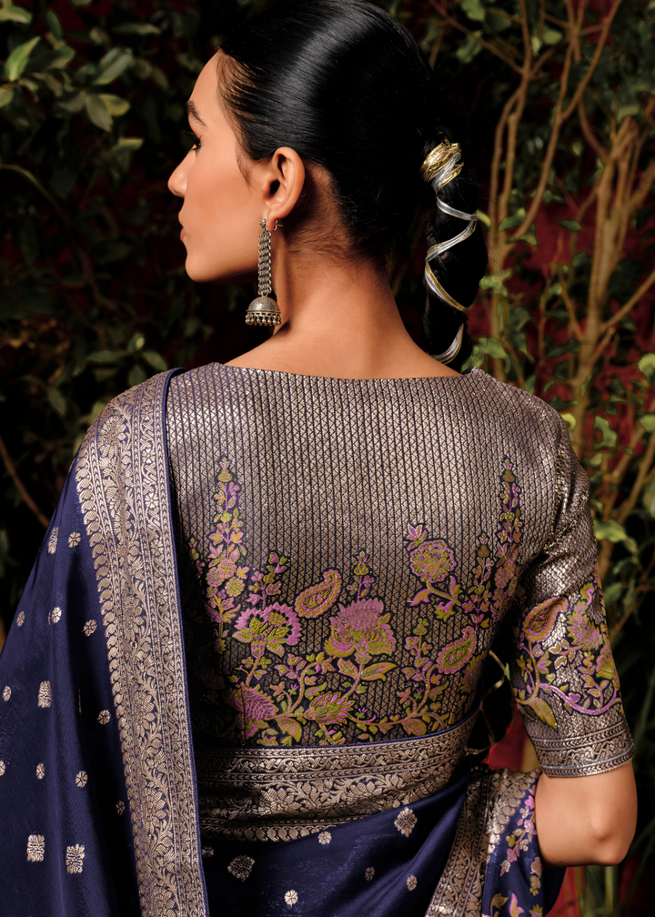 Denim Blue Zari Woven Dola Silk Saree with Designer Pallu