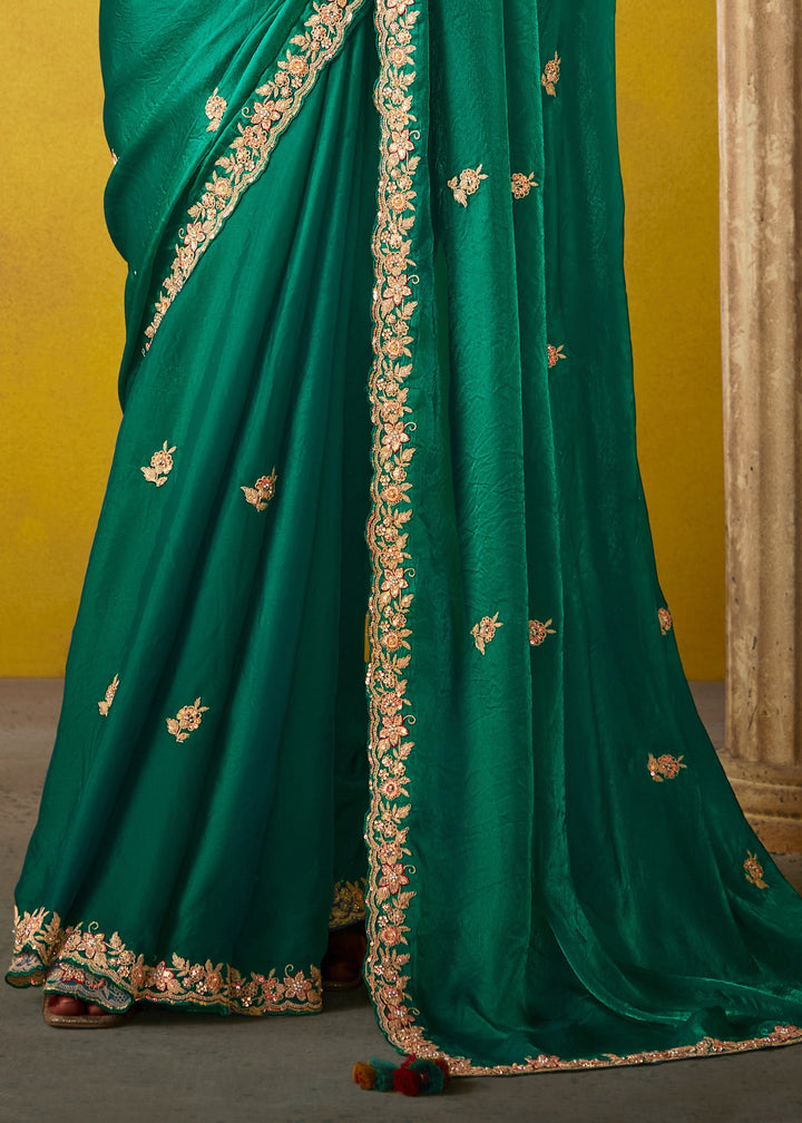 Bottle Green Glass Tissue Silk Saree