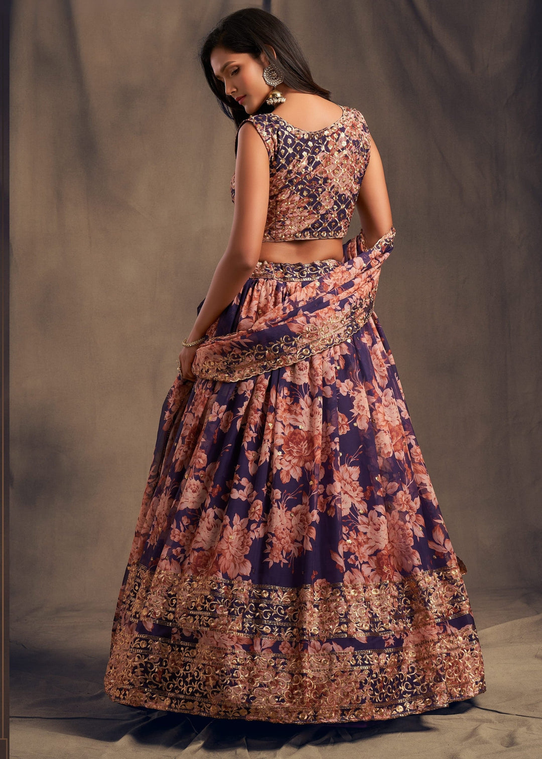 Purple Organza Lehenga with Dupatta