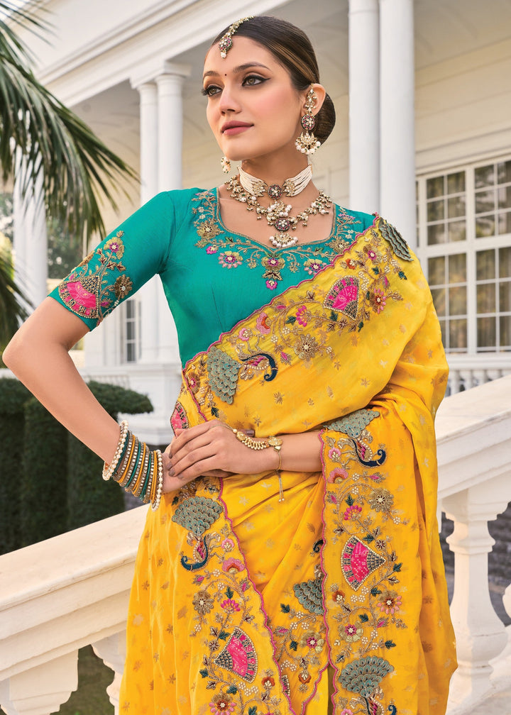 Yellow Crepe Silk Saree