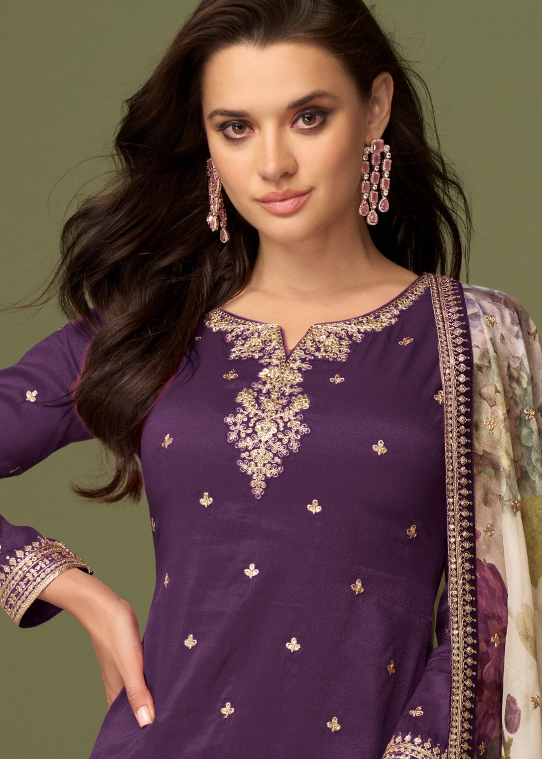 Dark Purple Palazzo Silk Suit