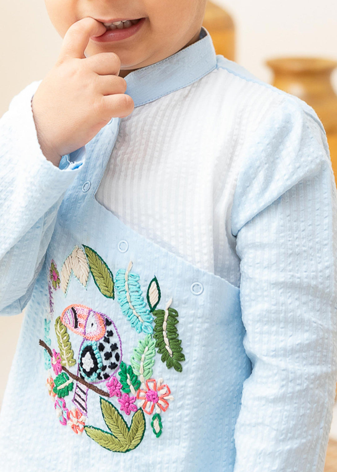 Organic Cotton Light Blue Angrakha Kurta with Pajama - Toucan