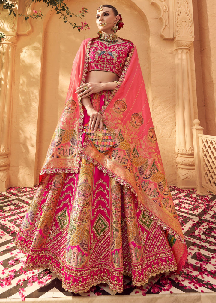 Candy Pink Banarasi Silk Lehenga Choli With Zarkan And Cut Work