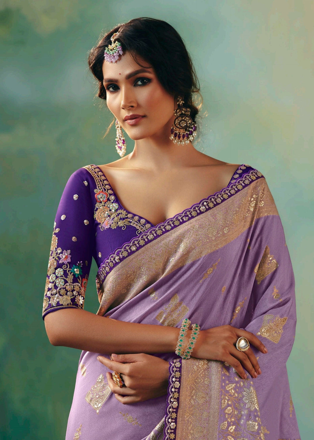 Lavender Pure Viscose Dola Silk Saree