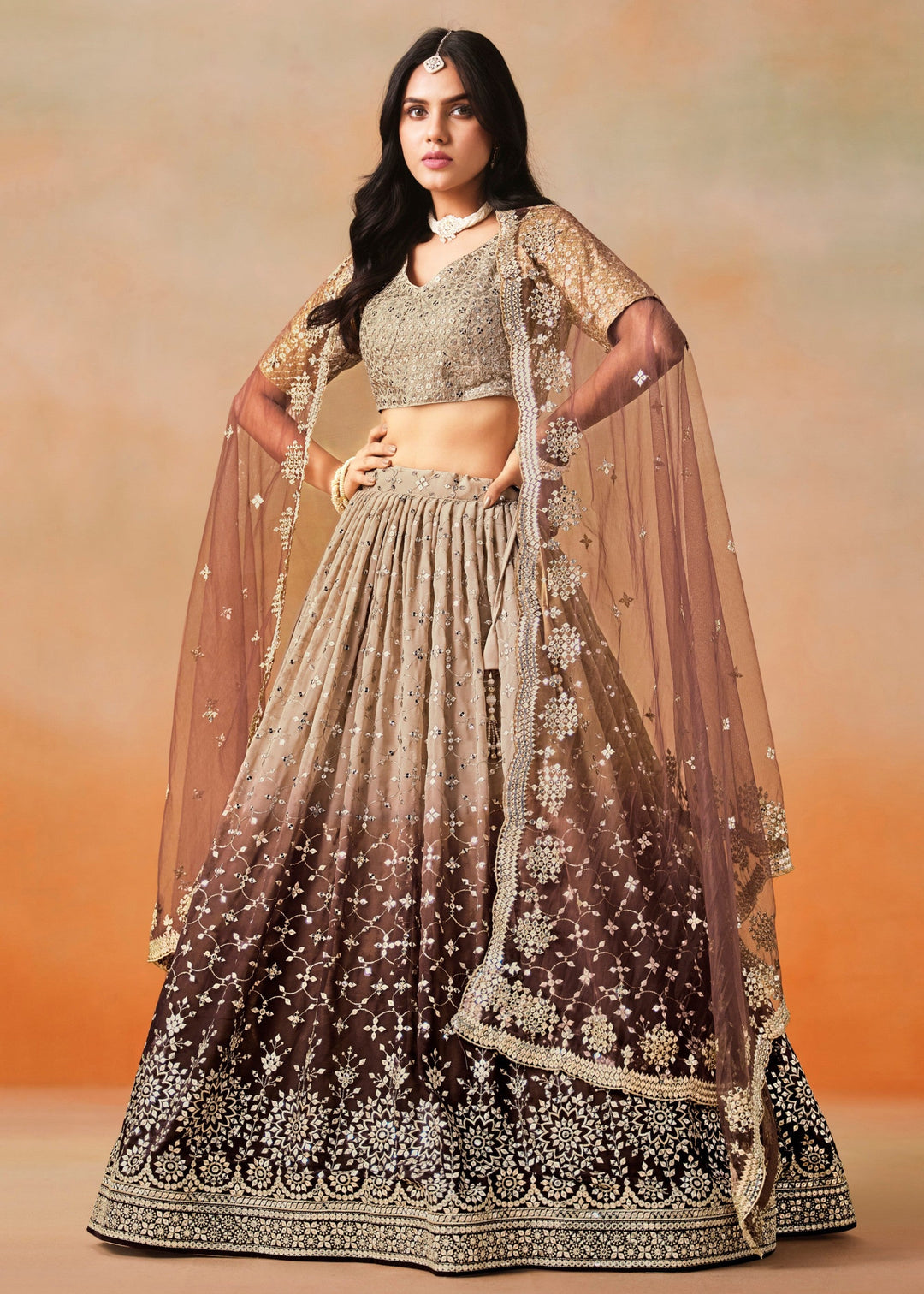 Brown Georgette Lehenga Choli