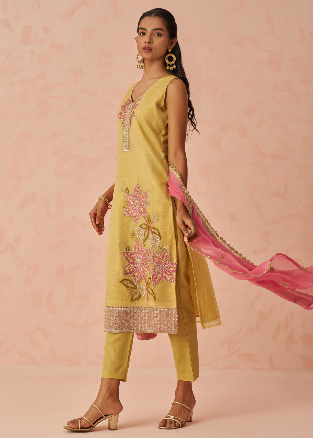 Tuscany Yellow Embroidered Silk Salwar Suit