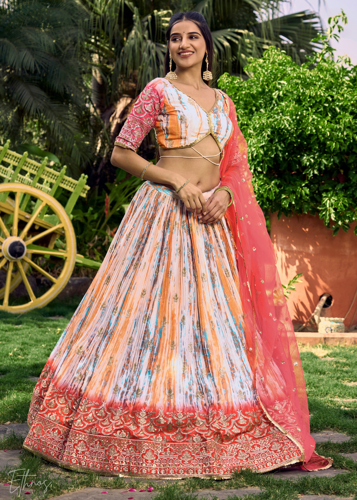 Cerise Pink Chinon Silk Lehenga Choli
