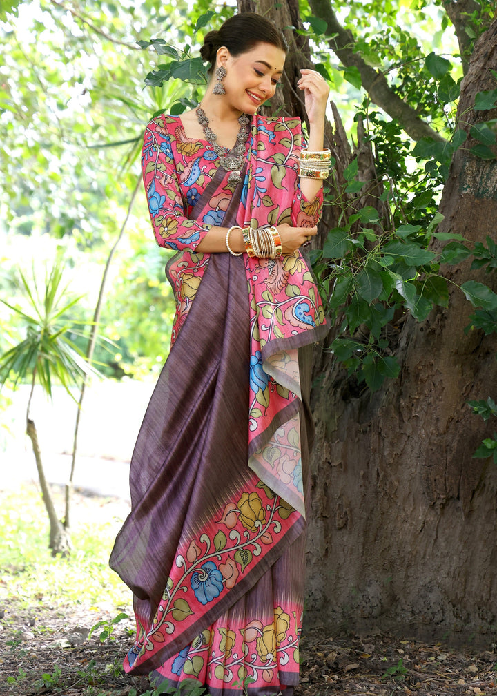 Coffee Solid Design Cotton Silk Saree