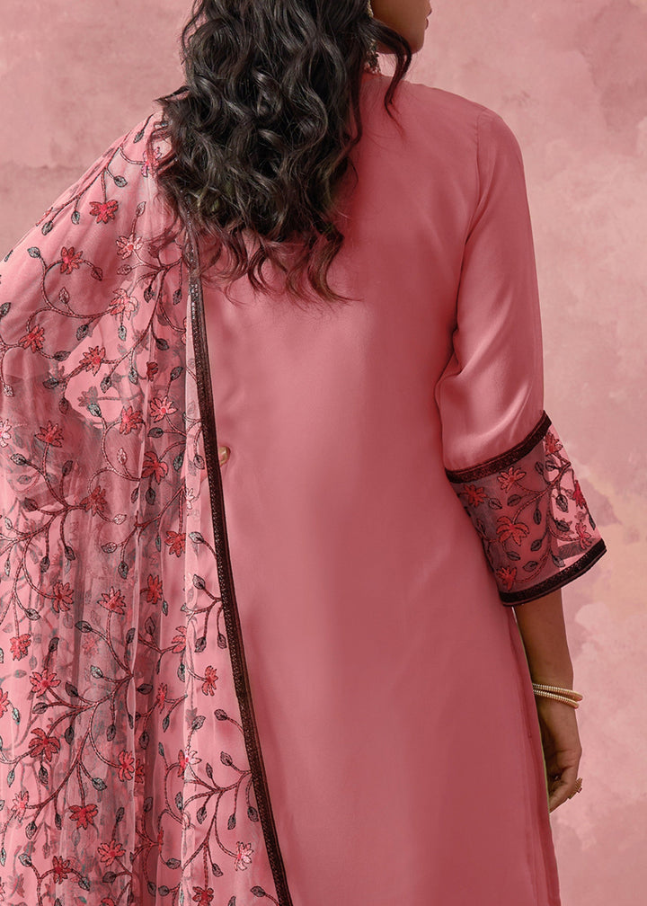Light Pink Georgette Suit With Thread Embroidered Work