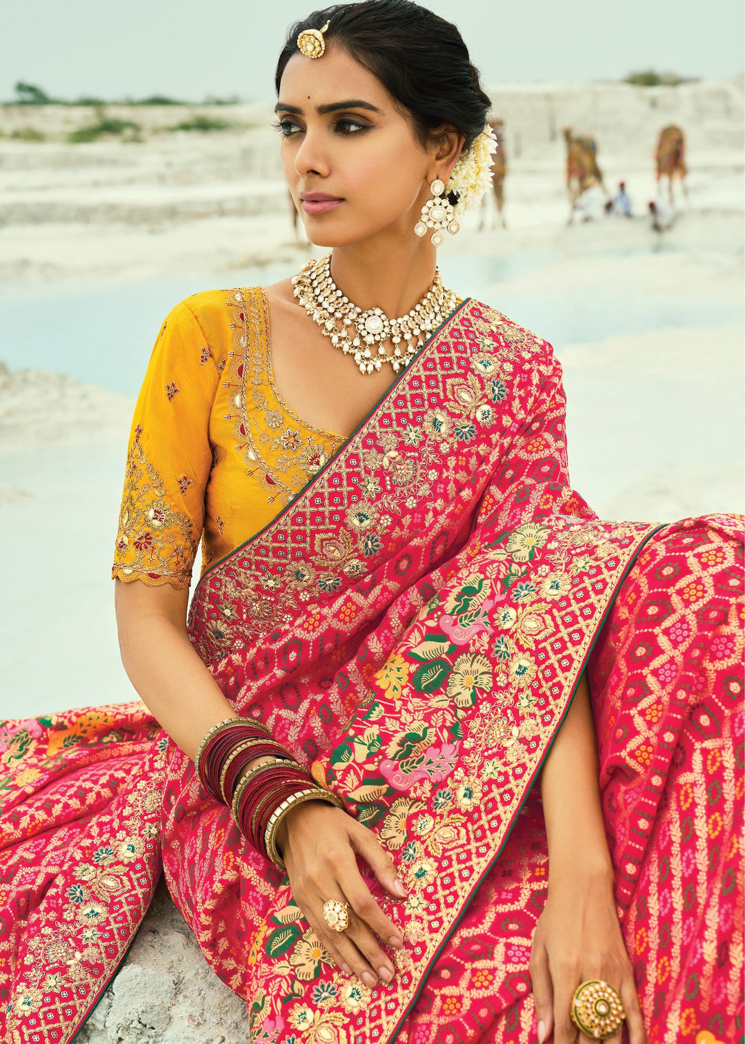 French Pink Georgette Bandhej Saree