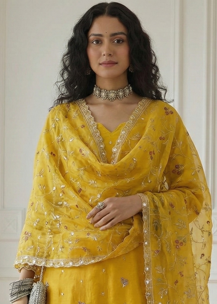 Mustard Yellow Organza Salwar Suit