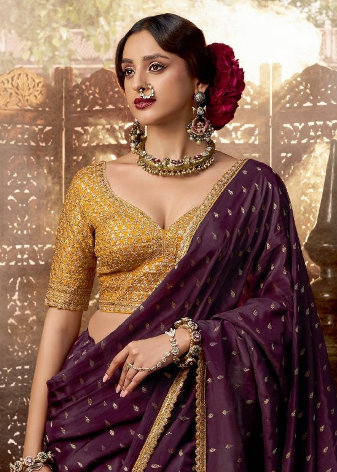 Burgandi Viscose Crepe Silk Saree