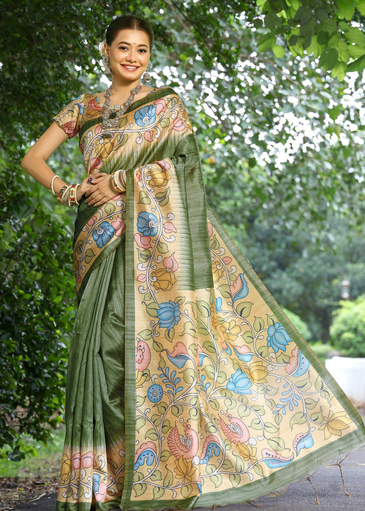 Mahendi Solid Design Cotton Silk Saree