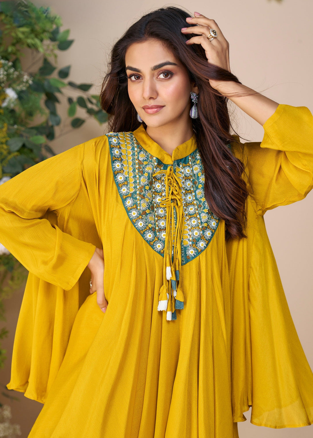 Mustard Yellow Premium Chinon Silk Kurta with Pant