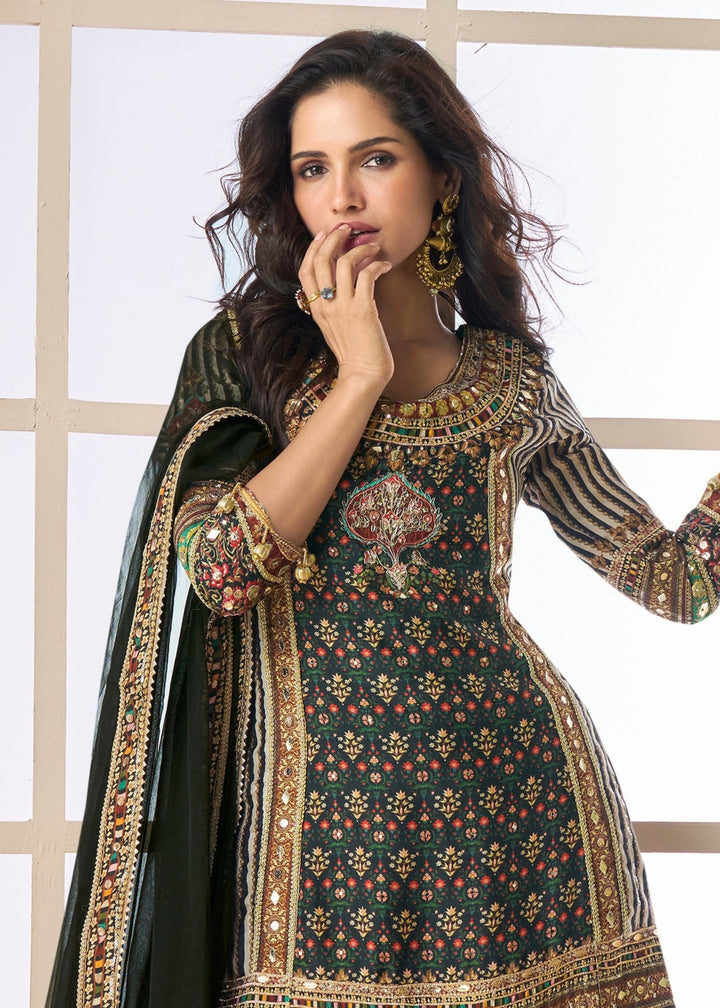 Deep Black Pure Viscose Natural Crepe Silk Salwar Suit