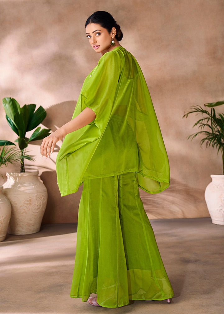 Parrot Green Organza Handwork Co-ord Set