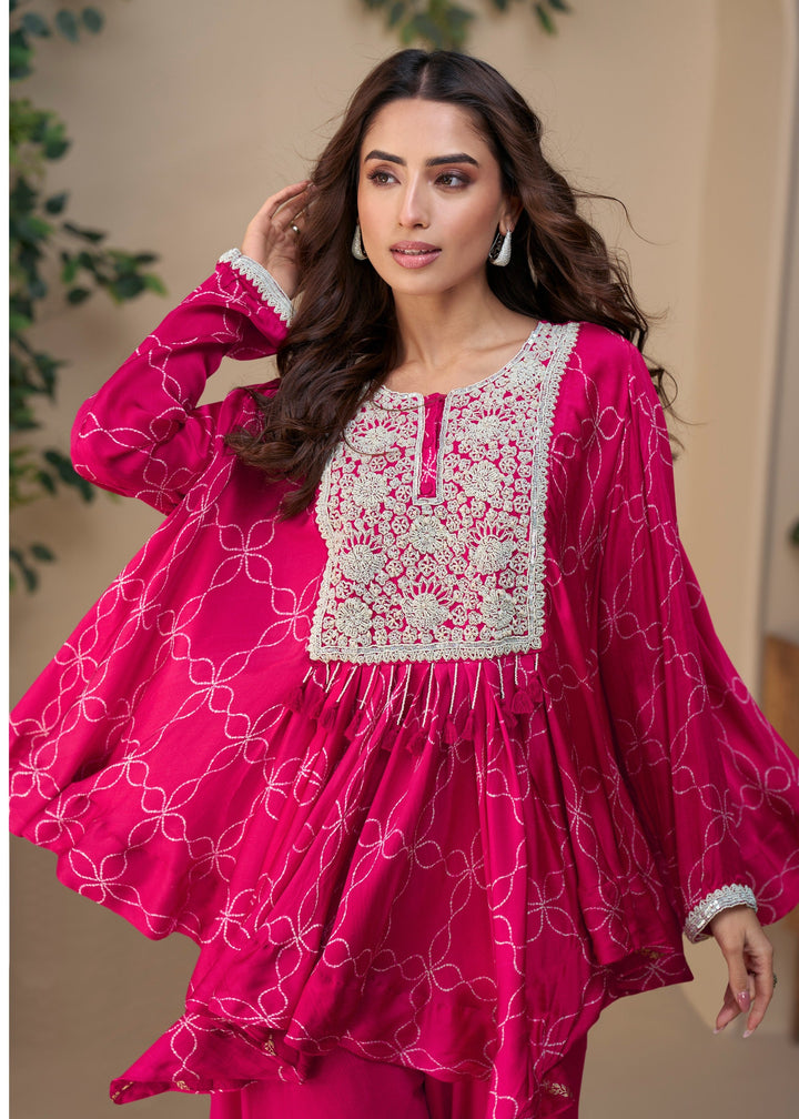 Bright Fuchsia Pink Premium Chinon Silk Kurta with Pant