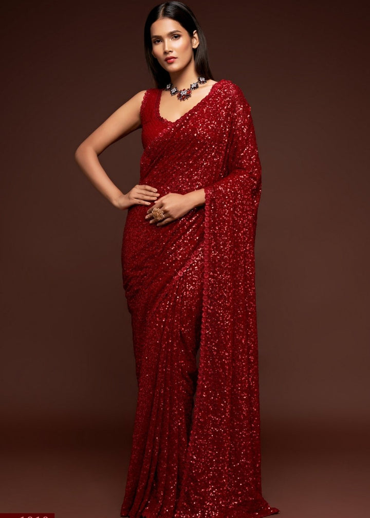 Scarlet Red Designer Georgette Saree : Top Pick