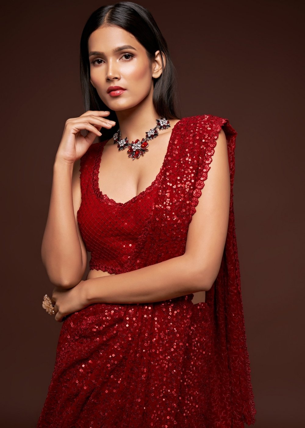 Scarlet Red Designer Georgette Saree : Top Pick