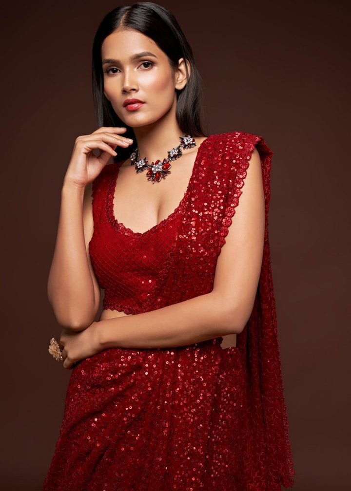 Scarlet Red Designer Georgette Saree : Top Pick