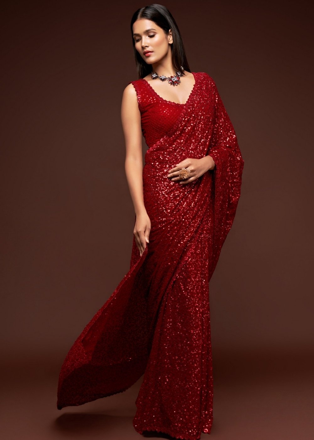 Scarlet Red Designer Georgette Saree : Top Pick