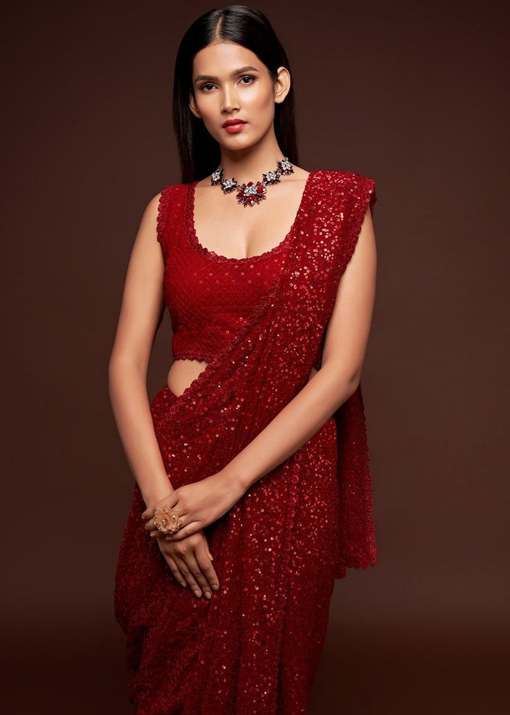 Scarlet Red Designer Georgette Saree : Top Pick
