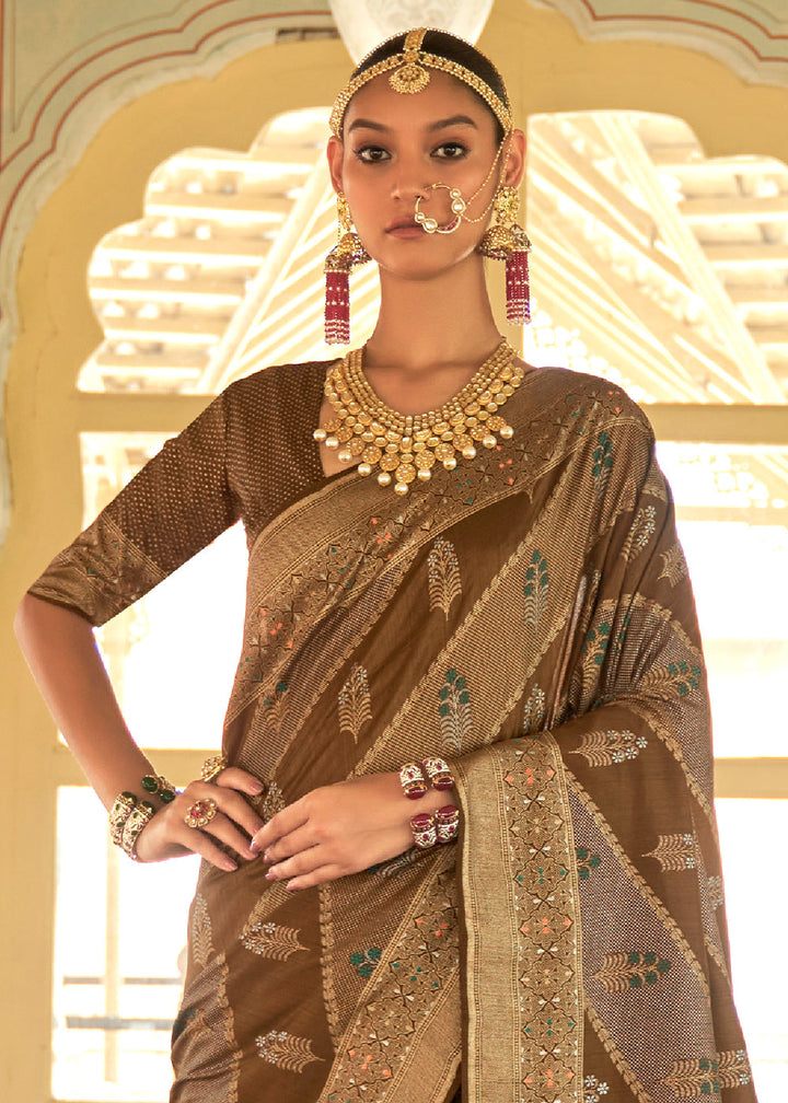 Shades Of Brown Zari Woven Banarasi Silk Saree