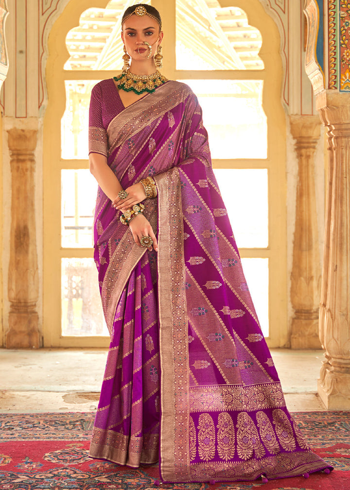 Lollipop Purple Zari Woven Banarasi Silk Saree