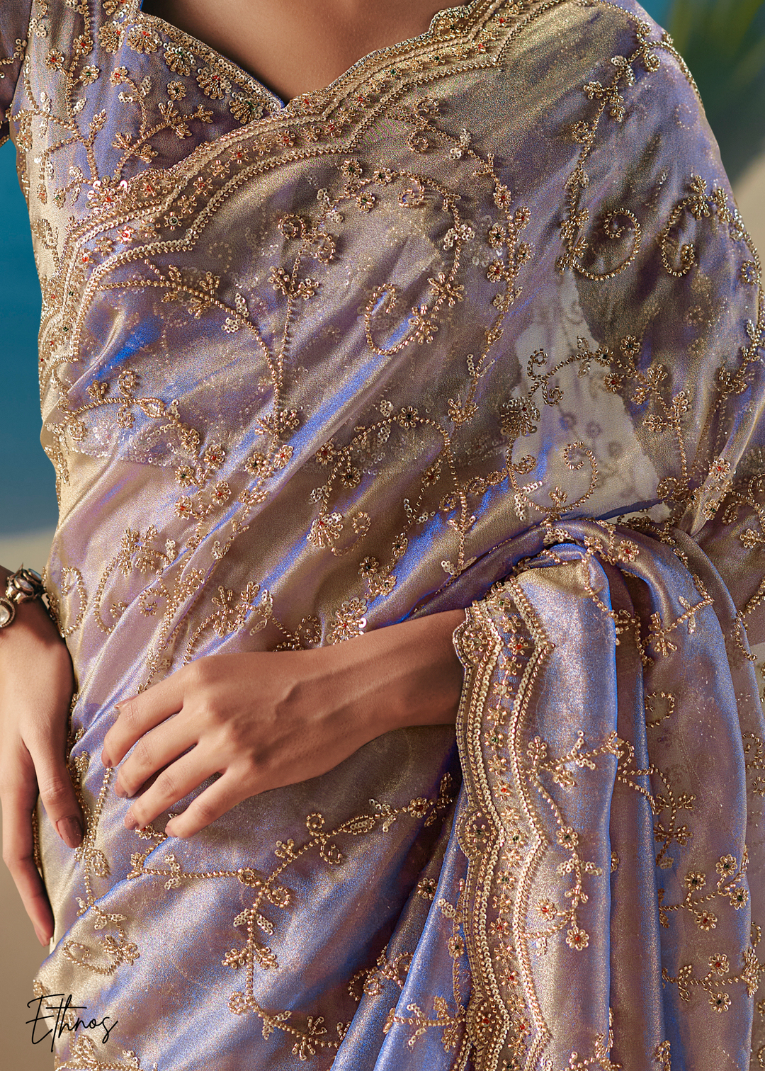 Lilac Sequins Organza Saree