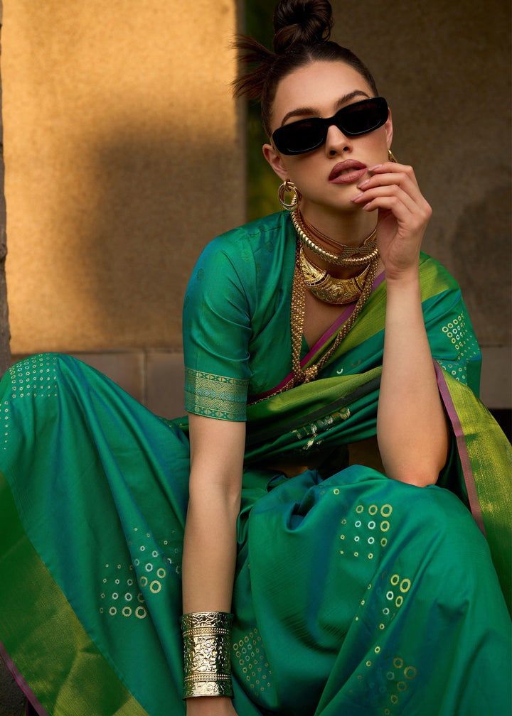 Bright Green Satin Silk Saree