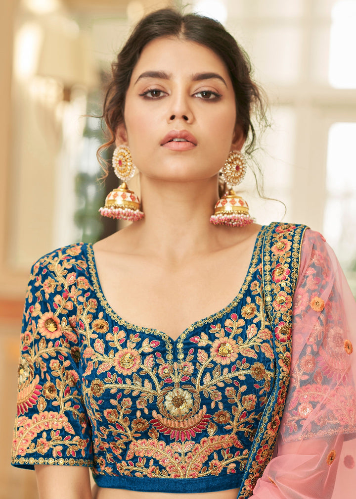 Dark Blue Velvet Lehenga Choli