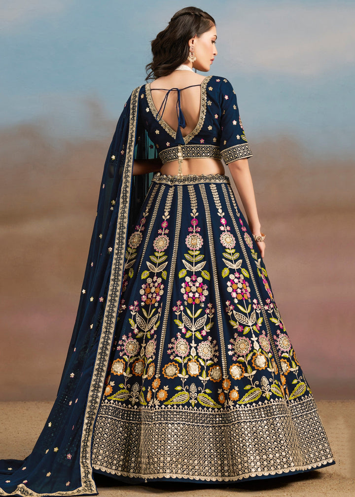 Blue Georgette Lehenga With Dupatta