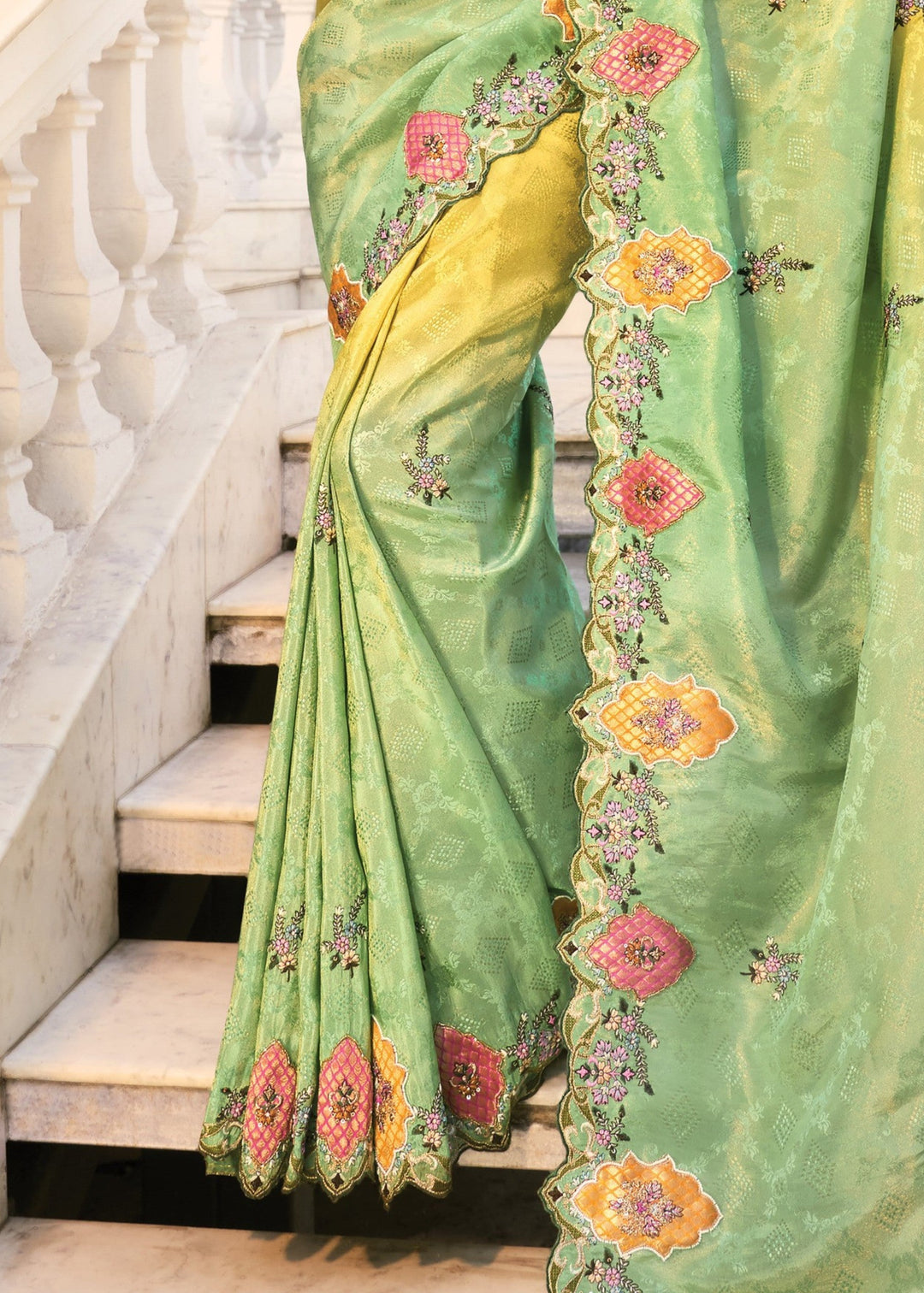 Lemon Green Crepe Silk Saree