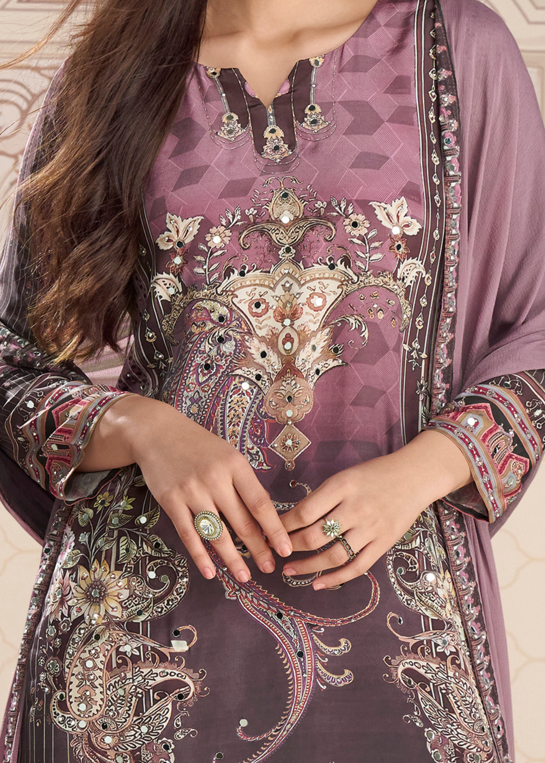 Lavender Purple Crep Silk Sharara Suit