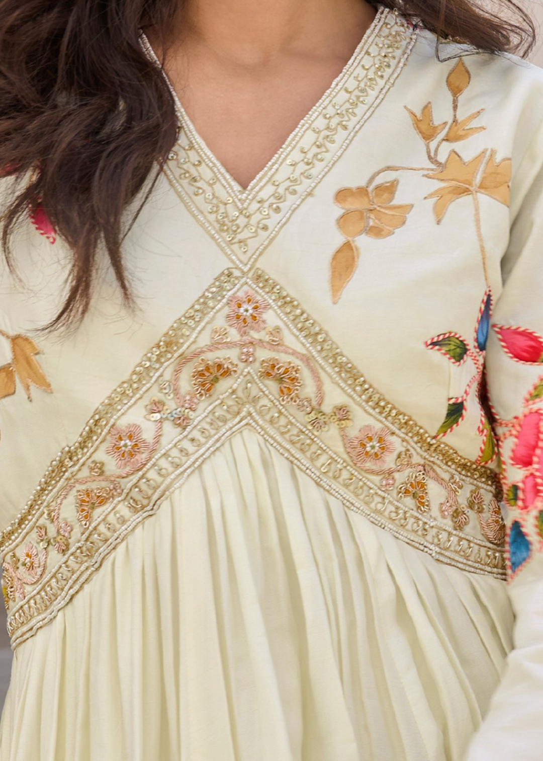 Pastel Pistachio Chinon Silk Anarkali