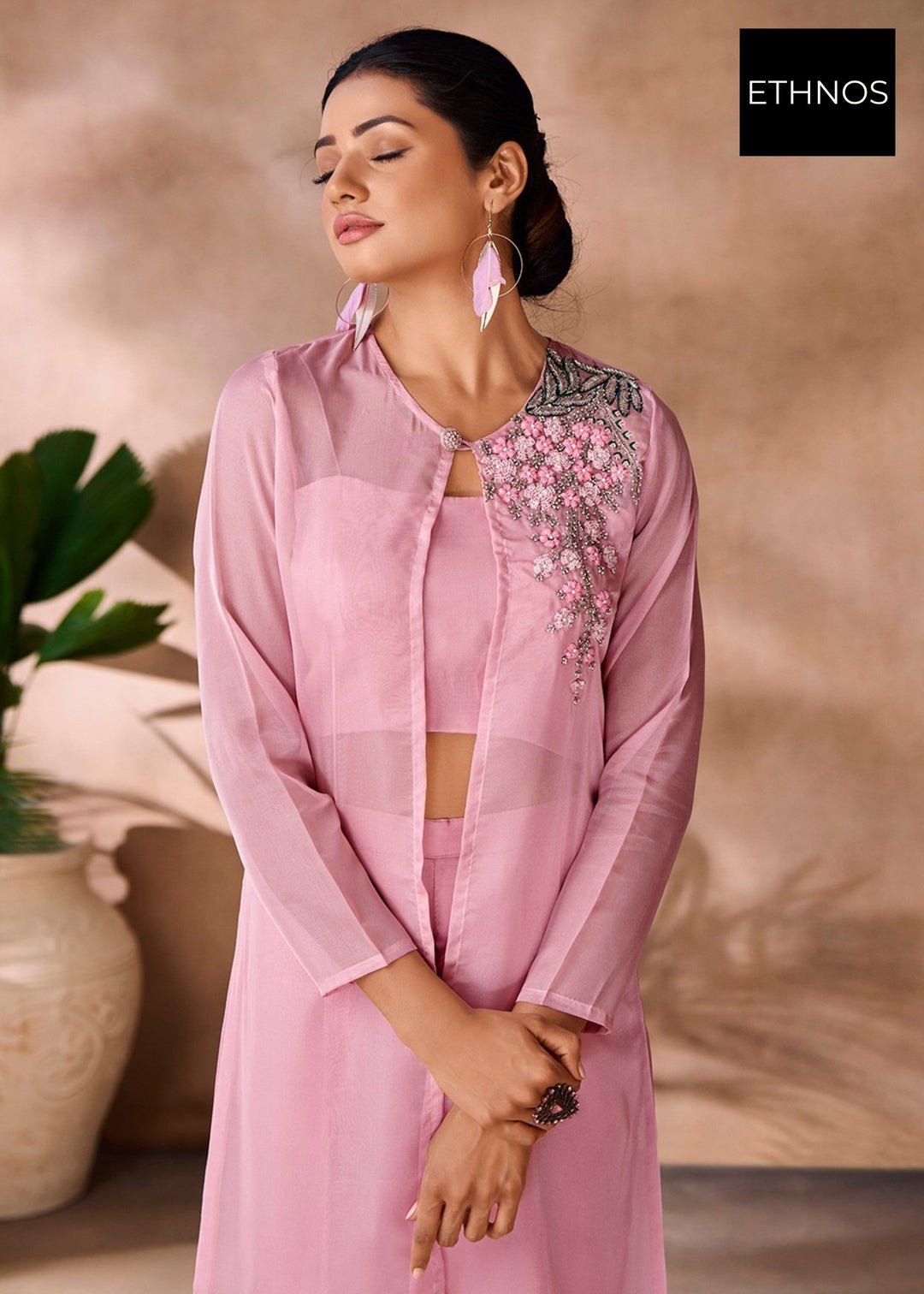 Baby Pink Organza Handwork Co-ord Set